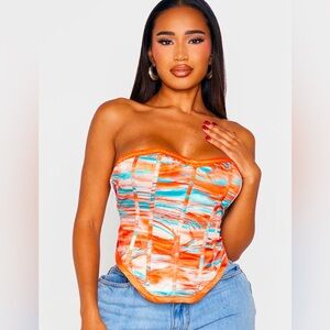 Colorful Pretty little thing Strapless orange and blue Corset Top